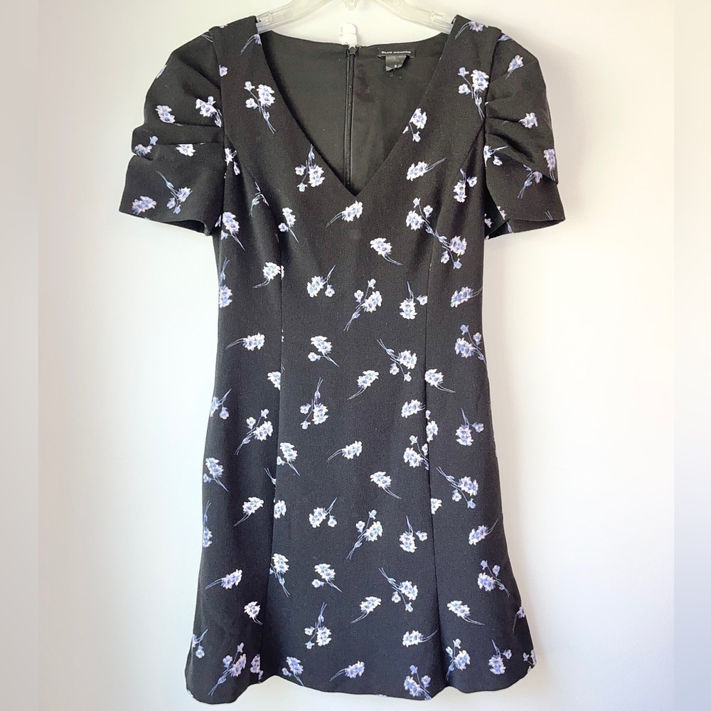 Club Monaco Black and Purple Floral VNeck Dress